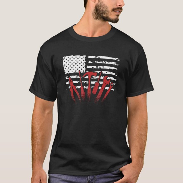 American Flag Mechanic Handyman Trade Distressed U T-Shirt (Front)