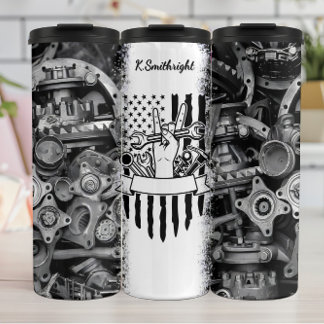 American Flag Mechanic Peace Sign Thermal Tumbler