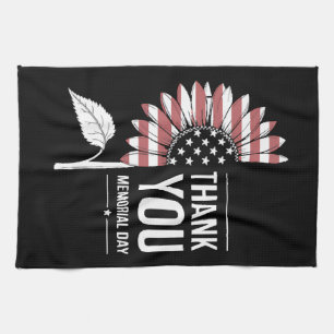 American Flag Memorial Day Sunflower USA Kitchen Towel