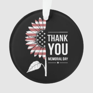 American Flag Memorial Day Sunflower USA Ornament