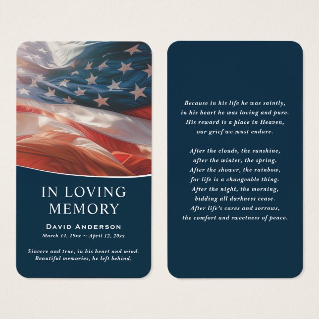 American Flag Memorial Prayer Cards (Front & Back)