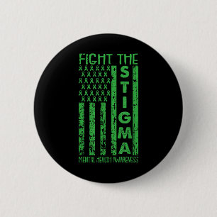 American Flag Mental Health Awareness Green Ribbon 2 Inch Round Button