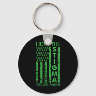 American Flag Mental Health Awareness Green Ribbon Keychain
