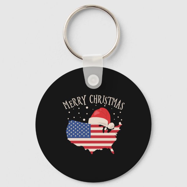American flag Merry Christmas design Keychain (Front)