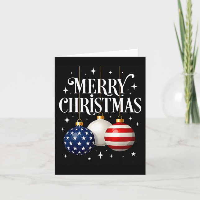 American Flag Merry Christmas Tree Baubles Us Patr Card (Front)