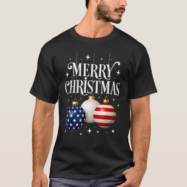 American Flag Merry Christmas Tree Baubles Us Patr T-Shirt (Front)