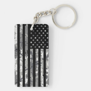 American Flag Military Camouflage White Pattern Keychain