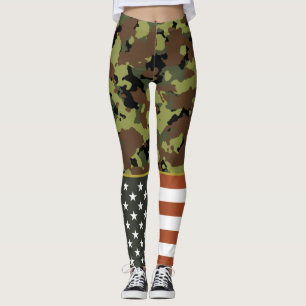 American Flag Military Green Camo Leggings