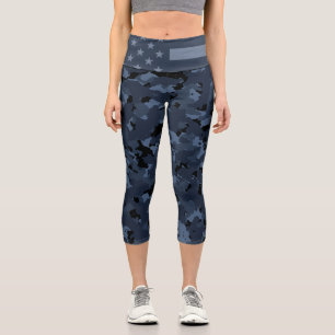 American Flag Military Night Camo Capri Leggings