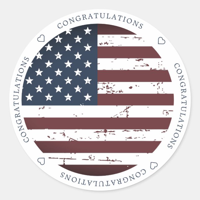 American Flag Military Patriotic Congratulations Classic Round Sticker (Front)