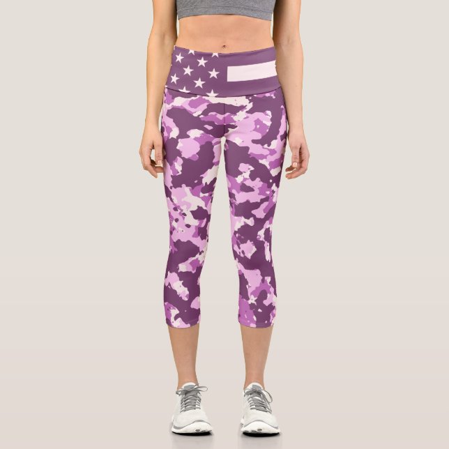 American Flag Military Pink Camo Capri Leggings (Front)