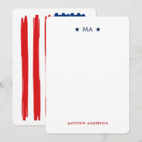 American Flag Monogram & Name Personal Stationery