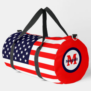 American Flag Monogram Patriotic Large Duffel Bag