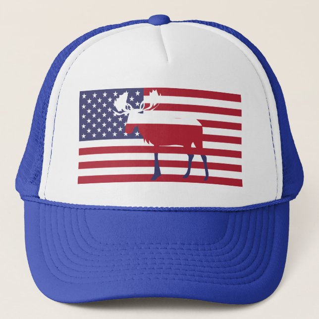 American Flag Moose Trucker Hat (Front)
