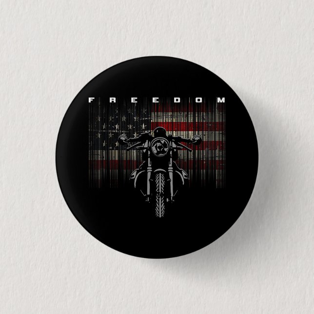 American Flag Motorcycle Freedom 1 Inch Round Button (Front)