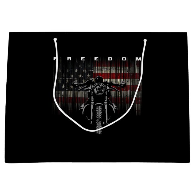 American Flag Motorcycle Freedom Large Gift Bag (Front)