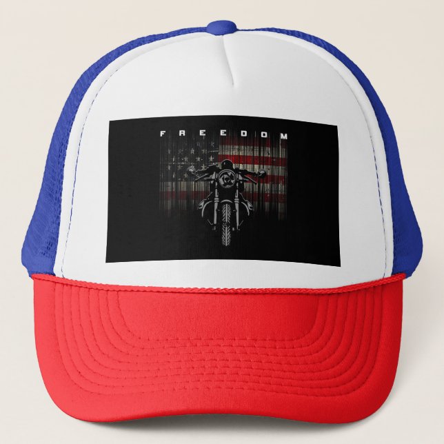 American Flag Motorcycle Freedom Trucker Hat (Front)
