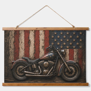 American Flag Motorcycle Patriotic Biker Garage De Hanging Tapestry