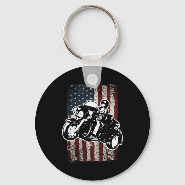 American Flag Motorcycle Trike Rider Keychain (Front)