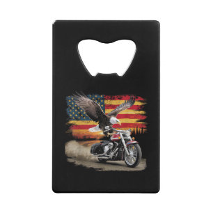 American Flag Motorcycle Tshirt USA Flag Biker Ret Credit Card Bottle Opener