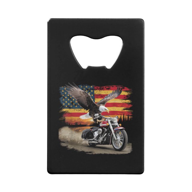 American Flag Motorcycle Tshirt USA Flag Biker Ret Credit Card Bottle Opener (Front)