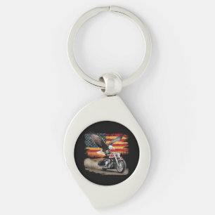 American Flag Motorcycle Tshirt USA Flag Biker Ret Keychain