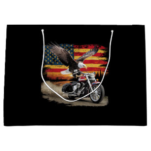 American Flag Motorcycle Tshirt USA Flag Biker Ret Large Gift Bag