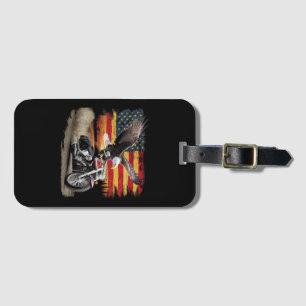 American Flag Motorcycle Tshirt USA Flag Biker Ret Luggage Tag