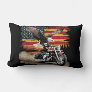 American Flag Motorcycle Tshirt USA Flag Biker Ret Lumbar Pillow