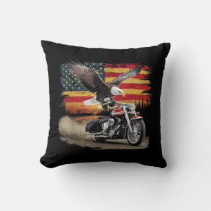 American Flag Motorcycle Tshirt USA Flag Biker Ret Throw Pillow
