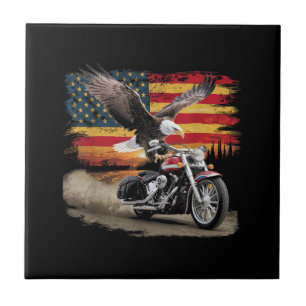 American Flag Motorcycle Tshirt USA Flag Biker Ret Tile