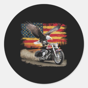 American Flag Motorcycle Usa Flag Biker Retro Classic Round Sticker