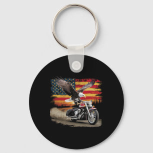 American Flag Motorcycle Usa Flag Biker Retro Keychain