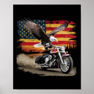 American Flag Motorcycle Usa Flag Biker Retro Poster