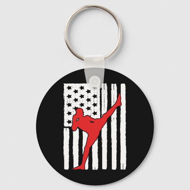 American Flag Muay Thai Theme Graphic Design Kickb Keychain (Front)