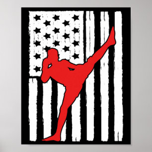 American Flag Muay Thai Theme Graphic Design Kickb Poster
