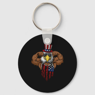 American Flag Muscular Bald Eagle Bike Flexing Unc Keychain