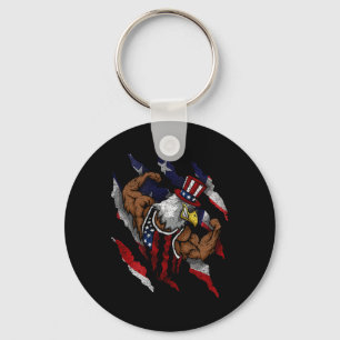 American Flag Muscular Bald Eagle Bike Flexing Unc Keychain
