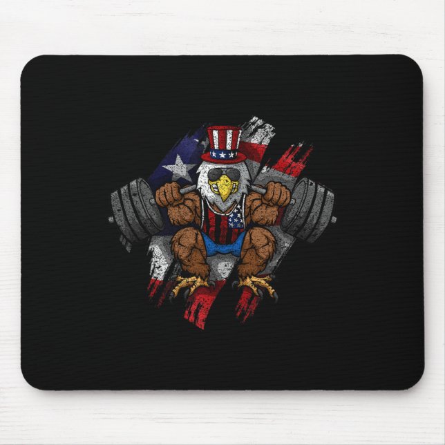 American Flag Muscular Bald Eagle Bike Flexing Unc Mouse Pad (Front)