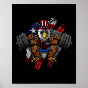 American Flag Muscular Bald Eagle Bike Flexing Unc Poster