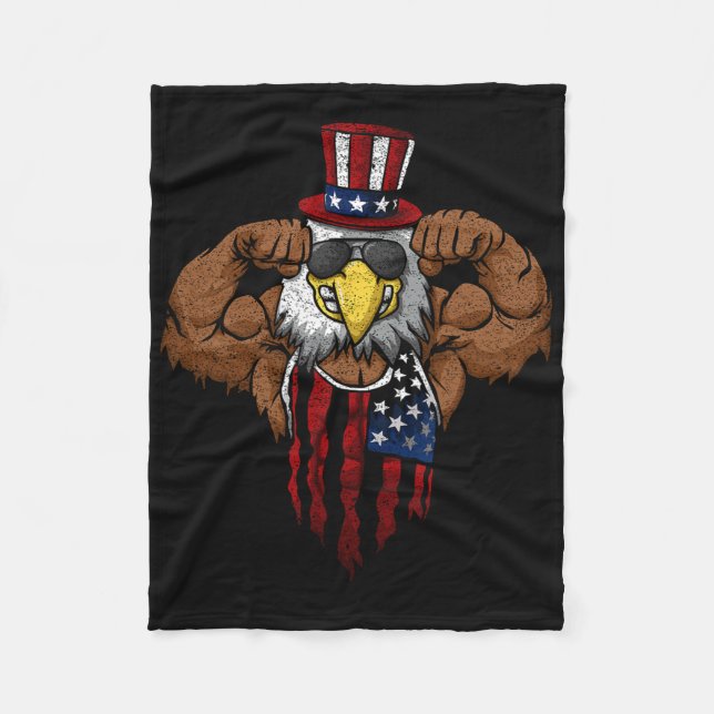 American Flag Muscular Squat Dabbing Flexing Uncle Fleece Blanket (Front)