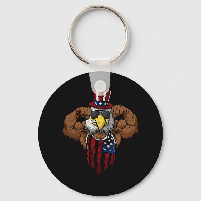 American Flag Muscular Squat Dabbing Flexing Uncle Keychain (Front)