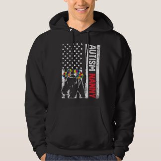 American Flag Nanny Bear Autism Awareness Support Hoodie