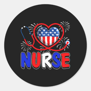 American Flag Nurse 4Th Of July Stethoscope He Rn Classic Round Sticker