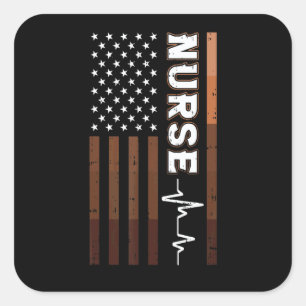 American Flag Nurse Black History BLM Melanin RN N Square Sticker