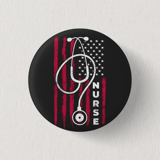 American Flag Nurse, Nurse    1 Inch Round Button (Front)