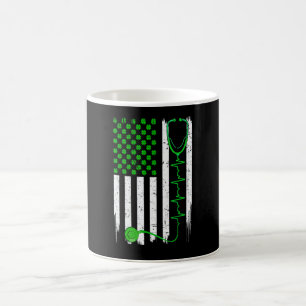 American Flag Nurse Shamrock Stethoscope St Patric Coffee Mug