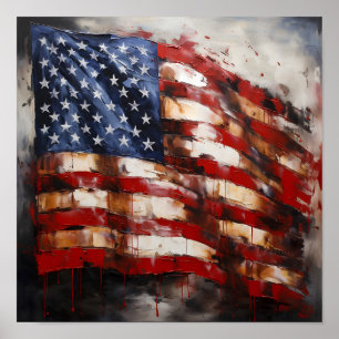 American flag oil painting print