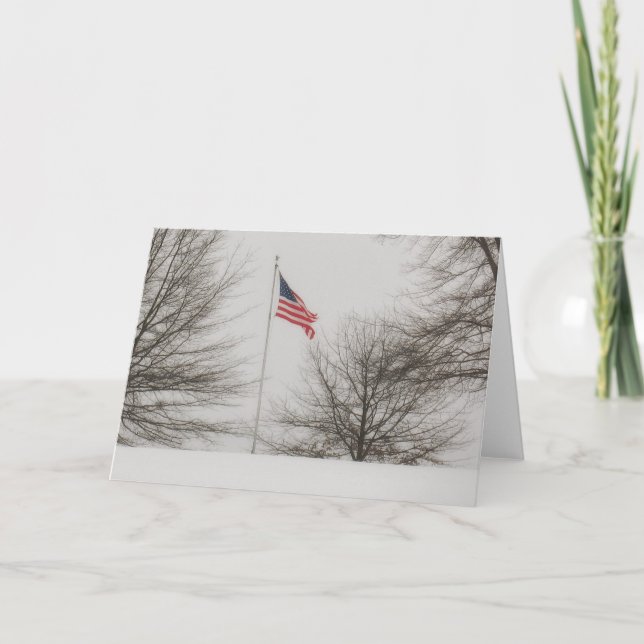 American Flag on a Snowy Day Holiday Card (Front)