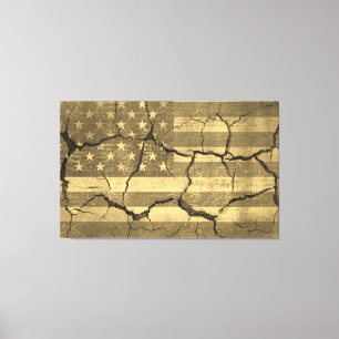 American Flag on Cracked Wall Vintage Canvas Print